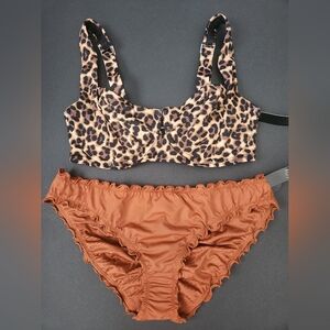 38C/M VS Swim Full Coverage Bikini Top Ruched Cheeky Bikini Set